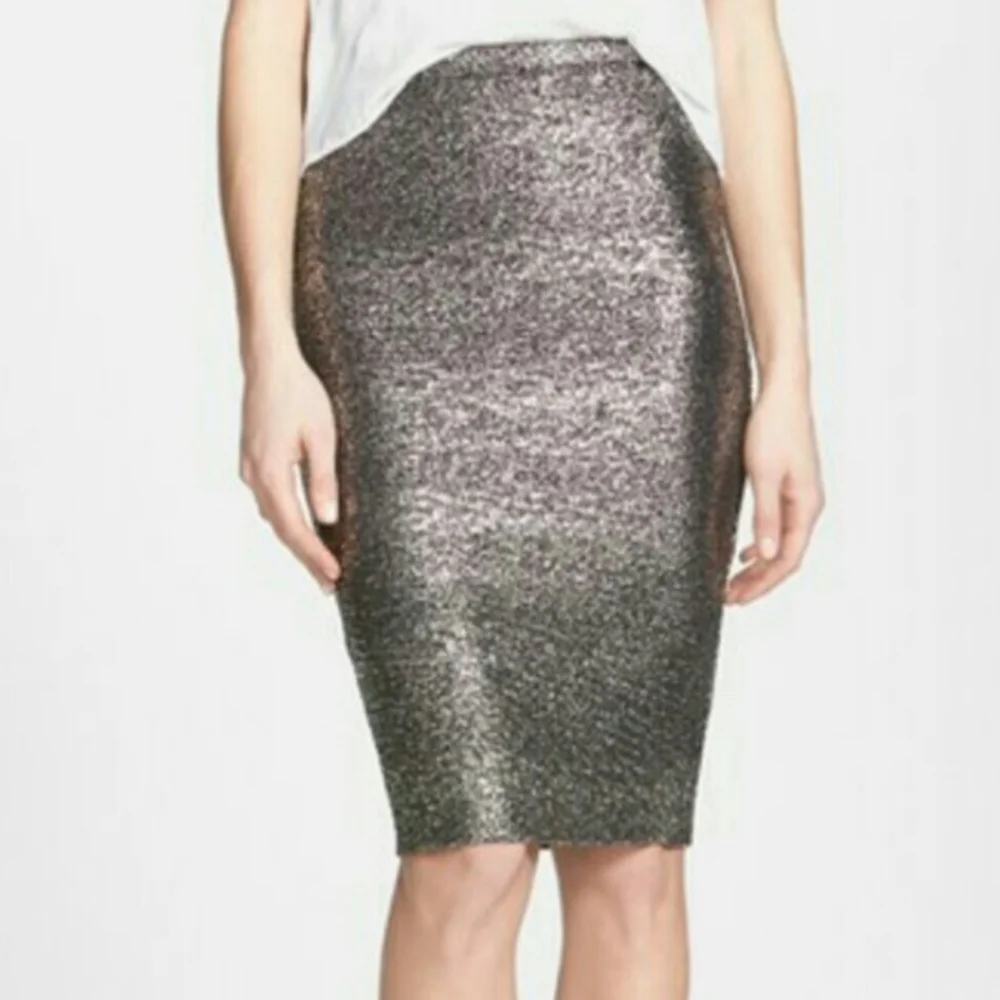 june and hudson black gold metallic straight skirt S NWT party prom dancing